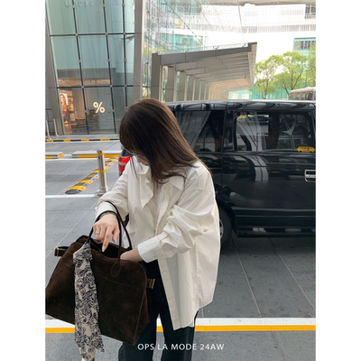 OPS LA MODE  高密纸感肌理100长绒棉厚实不透的白衬衫