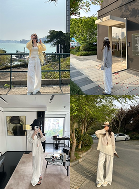 OPS LA MODE 天然氧吧穿身上 100亚麻松弛显瘦腿长抽绳阔腿休闲裤