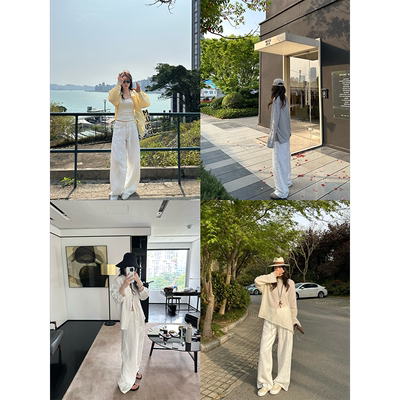 OPS LA MODE 天然氧吧穿身上 100亚麻松弛显瘦腿长抽绳阔腿休闲裤