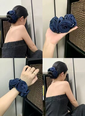 法式复古立体玫瑰花发圈优雅气质马尾头花高级感优雅丸子头绳发饰