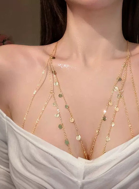 高级感锁骨链亮片纯欲后背链女