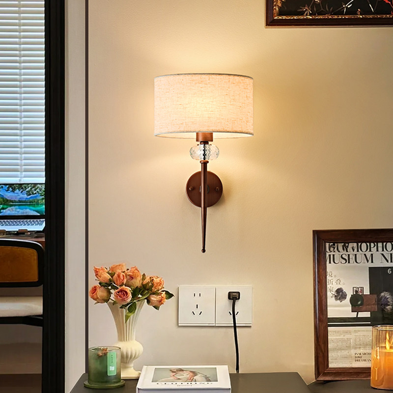 中古风布艺壁灯法式复古高端酒店民宿卧室床头灯客厅背景墙氛围灯