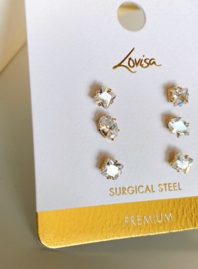 Lovisa金色澳洲时尚首饰SURGICAL STEEL锆石耳钉（PREMIUM系列)