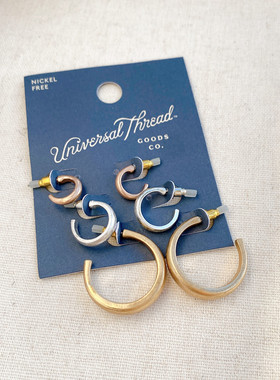 美国潮牌【Universal Thread】原单设计简约C字耳圈大小渐变套装