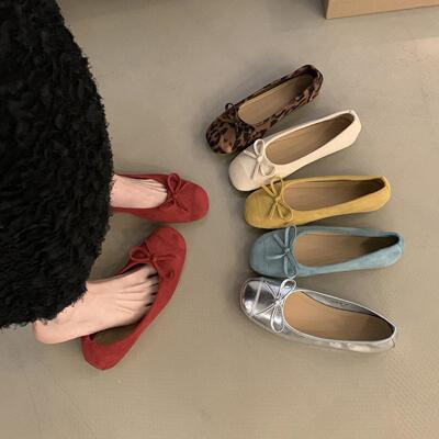 Female Retro Suede Little Red Shoes Ballet Bean Shoes 豆豆鞋