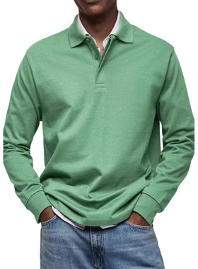 Men's casual versatile long sleeved button up collared shirt