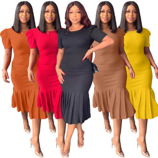 neck hip dress sleeved 裙 pleated round skirt Short hugging