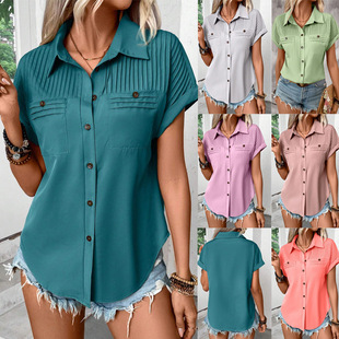 shoulder shirt pleated insert top sleeved pocket short