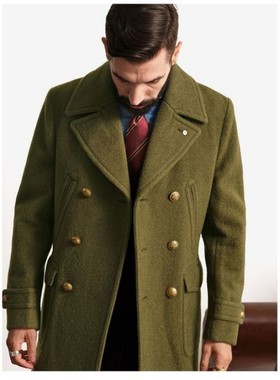 男士中长款长袖呢大衣呢料外套
