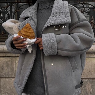 One biker jacket 外套 street quilted coat wool piece style