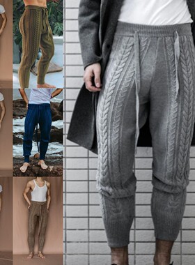knitted men's cropped pants, sweater Long pants 男士大码毛裤
