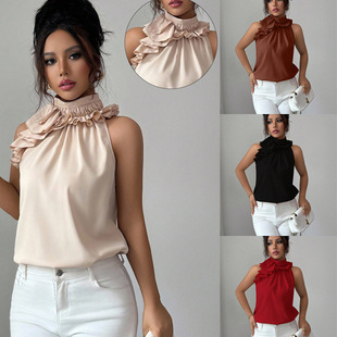 hanging top Fashion collar solid color sleeveless petal neck