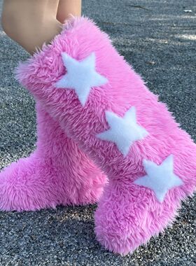 round toe and a middle tube imitating fox fur snow boots