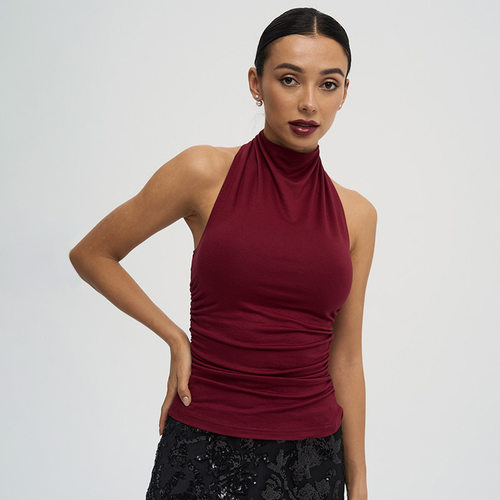 Sleeveless hanging neck vest, semi high neck T-shirt top