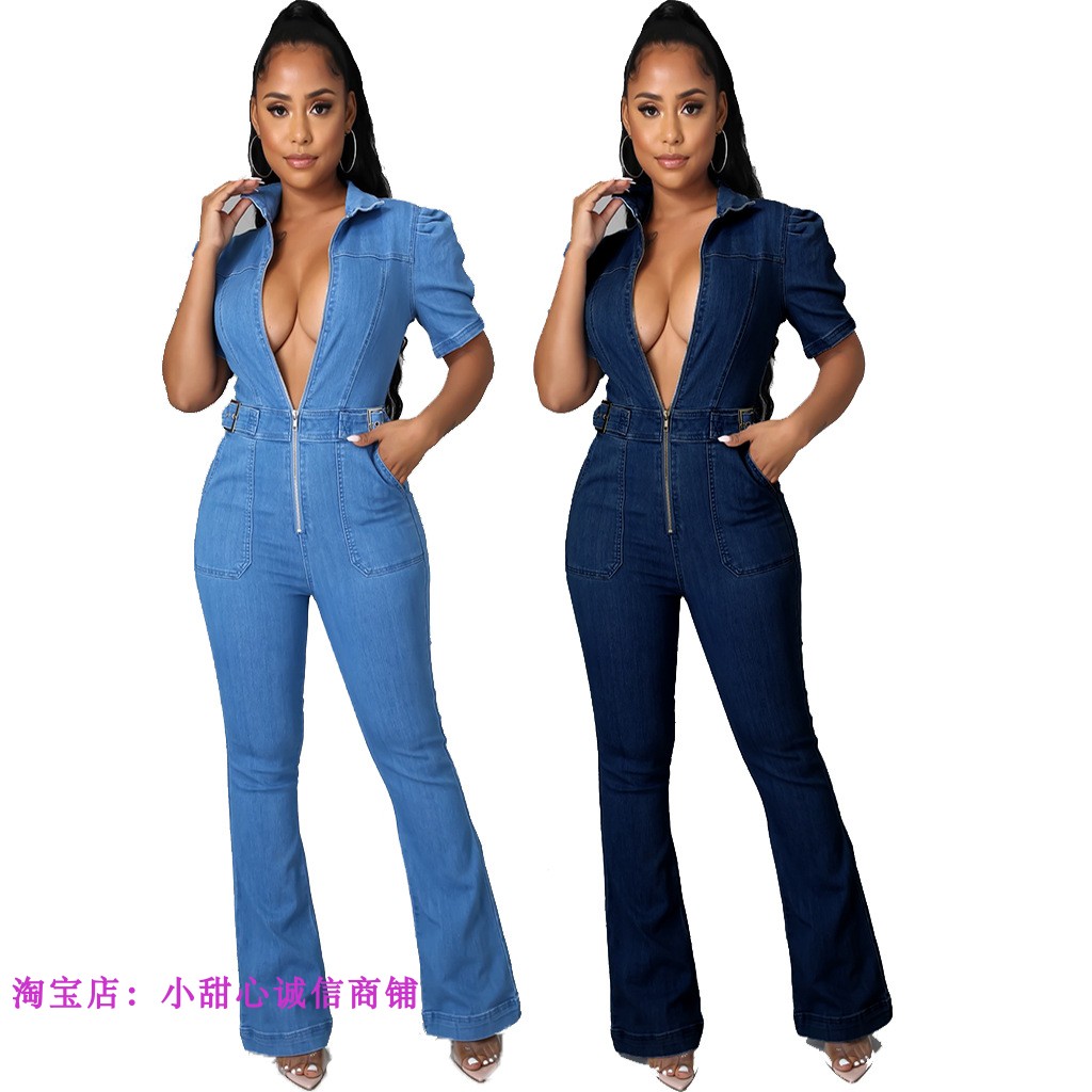 性感时尚牛仔女装修身连体裤