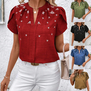shoulder printe top color shirt solid pullover crease inch