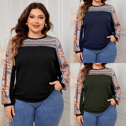 Large size 4xl 3xl women's round neck long sleeved shirt