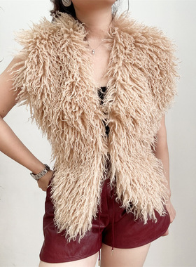 Fur vest imitation beach wool big backless hanging neck top
