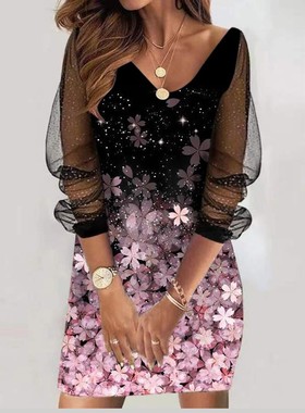 Big size 5xl 4xl 3xl Sequin Perspective Mesh Women's Dress