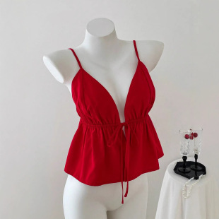 strap hanging neck 吊带挂脖辣妹纯色上衣 Strap top deep