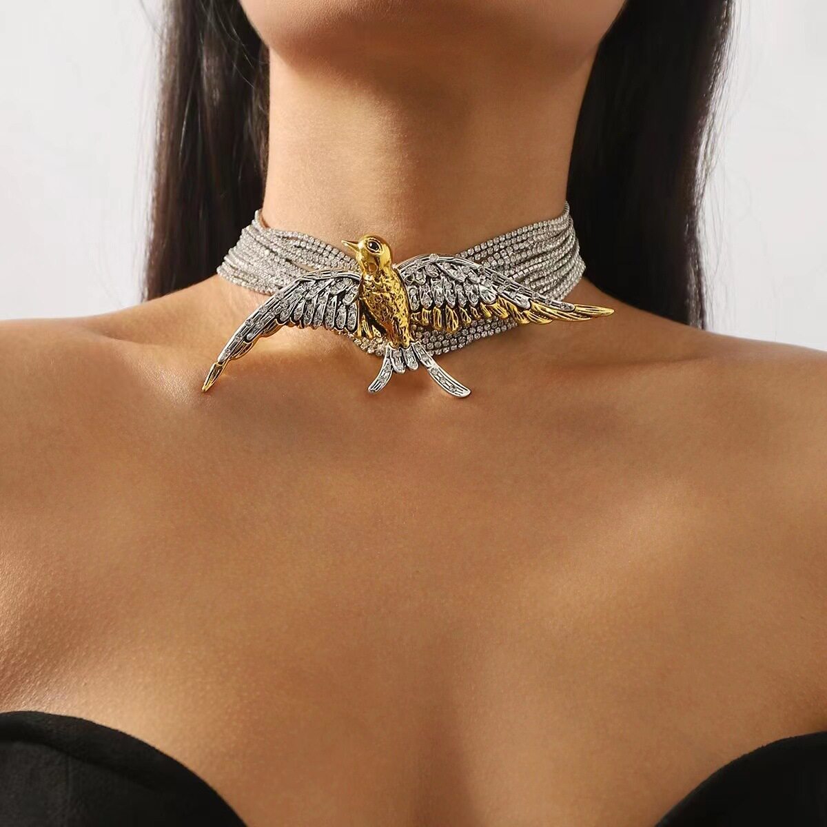 Bird Swallow Multi layered Diamond Necklace Neck Chain 颈链