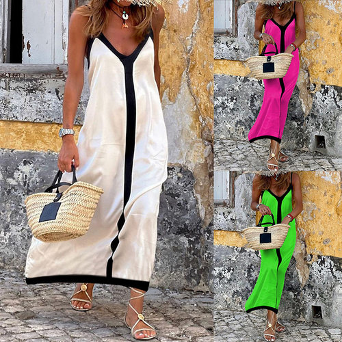 Women's Fashion Color blocked Strap Resort Dress 度假连衣裙