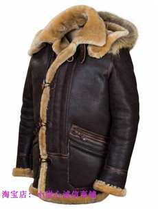 Leather fur integrated long men's zipper bag hooded fur coat