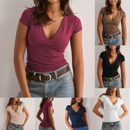 Women V-neck short sleeved T-shirt top  女士V领短袖T恤上衣