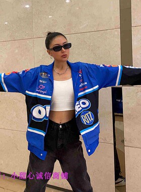 Sports blue printed casual long sleeved windbreaker jacket