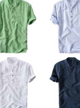 Men's casual shirt solid color short sleeved casual T-shirt