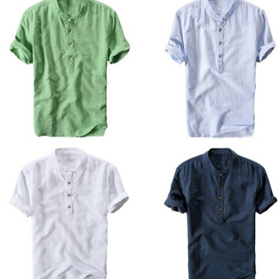 Men's casual shirt solid color short sleeved casual T-shirt