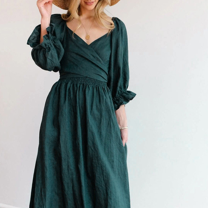 sexy trend bubble sleeved V-neck waist loose fitting dress 女装/女士精品 连衣裙 原图主图