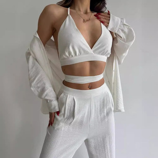 Strap tank waisted top pants high jacket set suit sexy