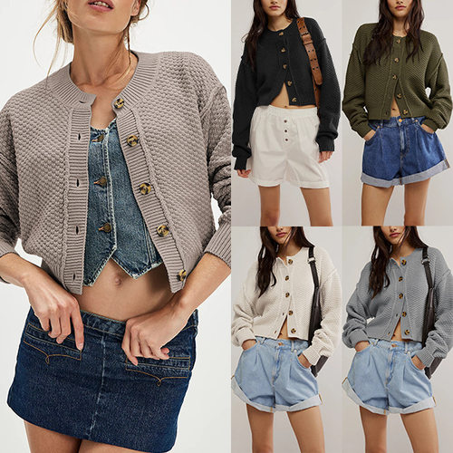 fashion cardigan knitted sweater single row button jacket