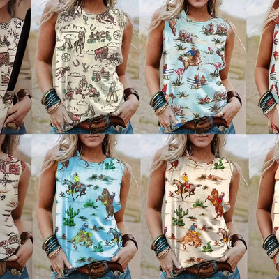Ladies' Western style print abstract print sleeveless vest