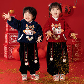 过年唐装 汉服儿童冬装 宝宝中国风加厚毛毛衣男女兄妹拜年服新年装