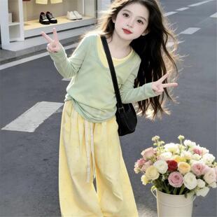 女童套装2026新款春装儿童洋气春秋季薄款小女孩多巴胺长袖三件套