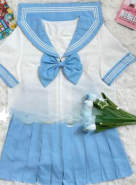 胖MM大码复刻全新水手服水色jk制服套装原宿萌领结海军领jk校供感
