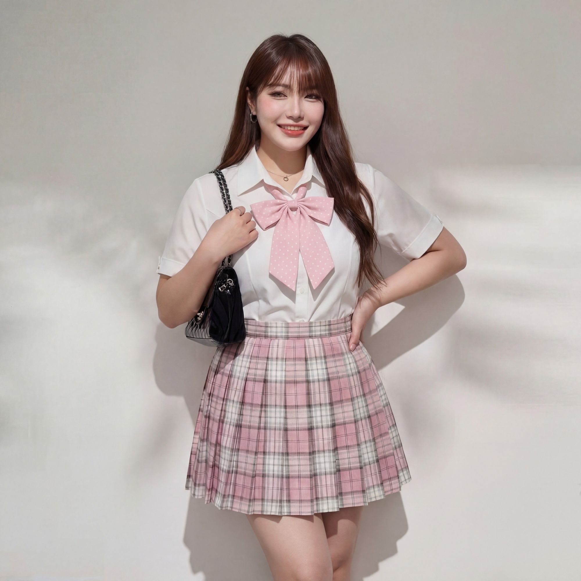胖MM大码套装日系JK制服衬衫修身显瘦短袖衬衣夏季百搭上衣短裙女