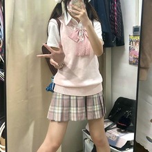 胖MM大码原创JK制服套头针织衫粉色毛衣学院风樱奈JK格裙套装软妹