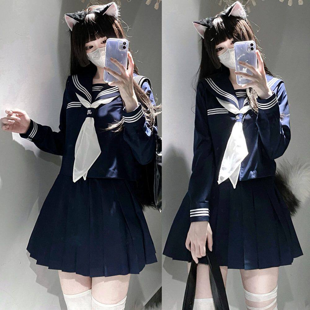 胖MM大码水手服jk制服套装海军领穿搭绀领衬衫基础款绀JK裙短裙女