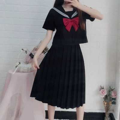 特大码女装微胖MM200斤遮肚黑三本JK制服裙基础款水手服长袖衬衫