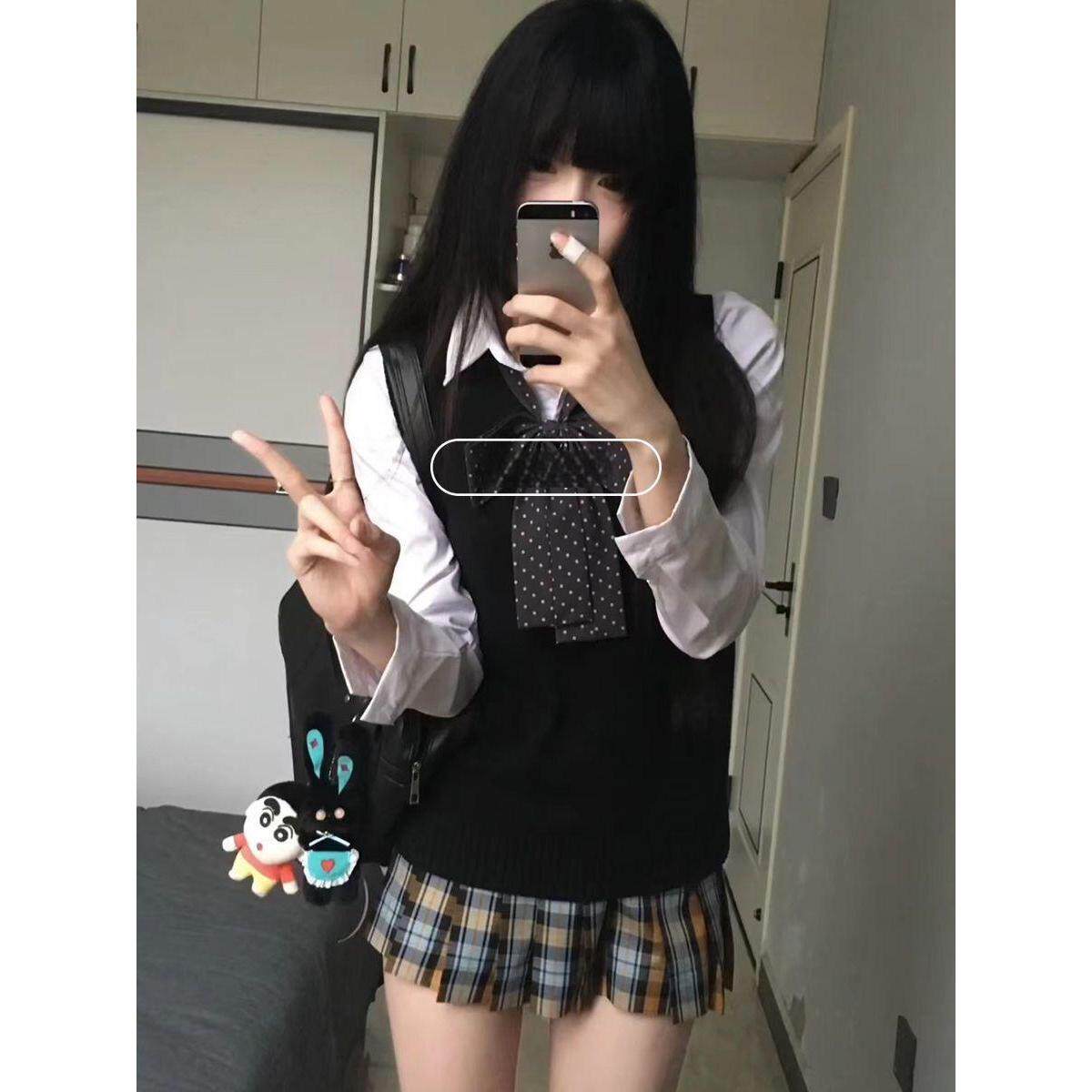 胖MM大码JK制服马甲背心女秋季新款学院风格裙套装上衣百搭针织衫