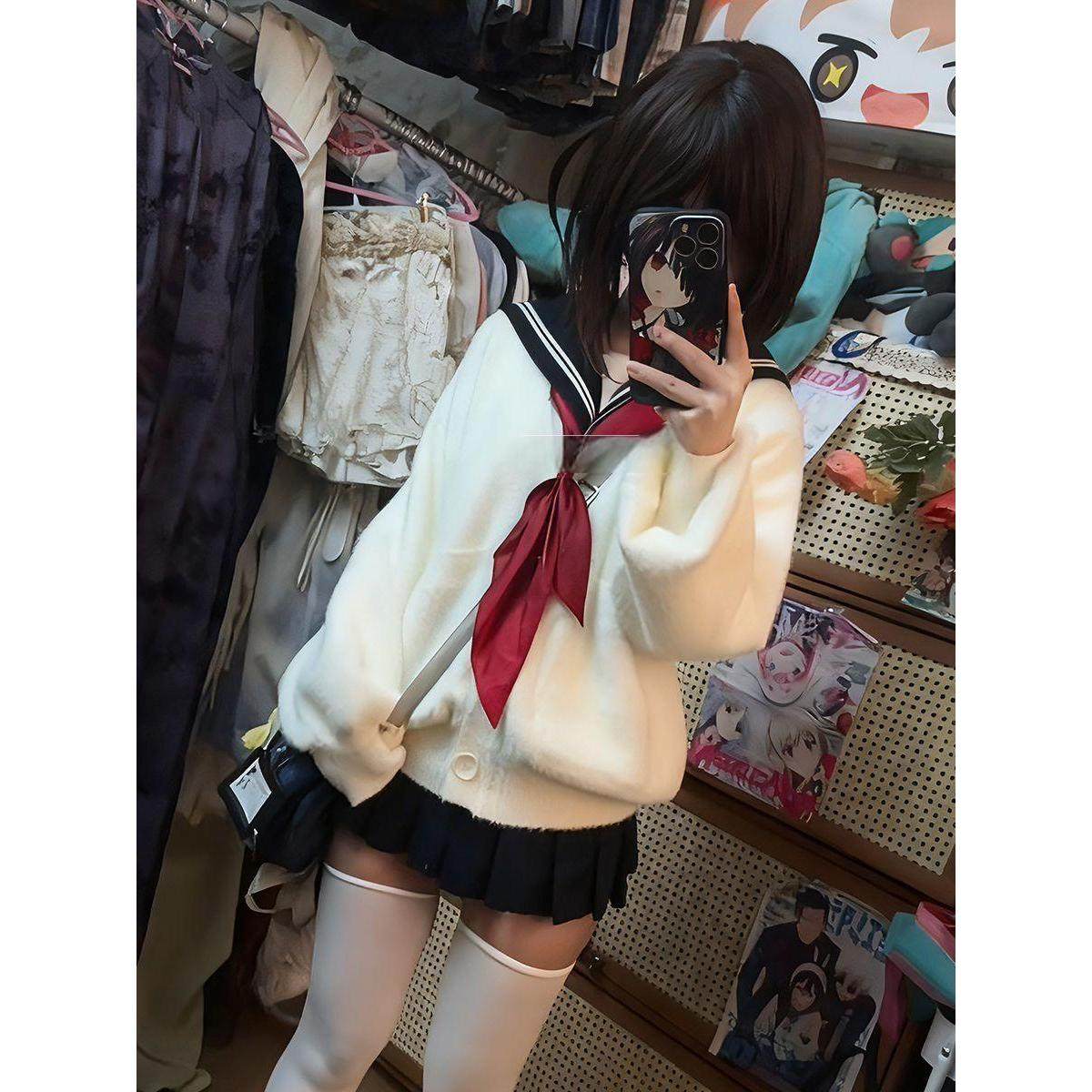 胖MM大码jl制服针织开衫女秋冬新款日系学院风加厚毛衣校供感软妹