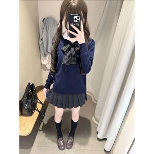 胖MM大码学院风JK套头针织衫毛衣外套长袖衬衫软妹校供格裙套装女