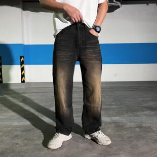 泥黄蓝春秋季水洗UKTK美式高街cleanfit潮牌宽松猫须青年阔腿裤子
