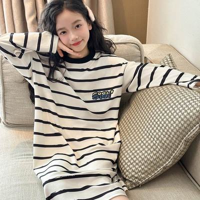 秋冬款长袖德绒女童睡裙薄绒套头女孩睡裙中大童保暖防寒儿童睡衣