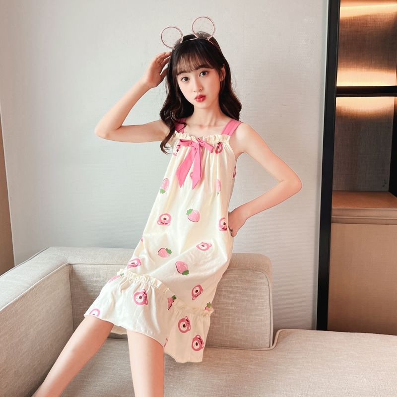 吊带女童睡裙夏季新款冰丝儿童睡裙宽松空调服外穿中大童睡衣裙子