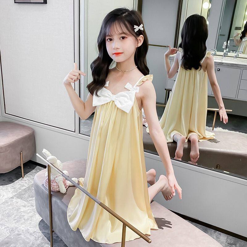 女童吊带睡裙夏季儿童吊带睡衣冰丝夏天中大童睡裙空调服女童睡裙图片