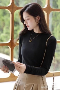 th先官网原厂原料高弹打底衫羊毛蚕丝混纺自带发热百搭上衣针织衫